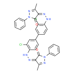ChemSpider 2D Image | (4Z,4'Z)-4,4'-[(3,3'-Dichloro-4,4'-biphenyldiyl)di(1Z)-2-hydrazinyl-1-ylidene]bis(5-methyl-2-phenyl-2,4-dihydro-3H-pyrazol-3-one) | C32H24Cl2N8O2