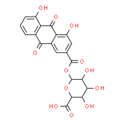 ChemSpider 2D Image | 1-O-[(4,5-Dihydroxy-9,10-dioxo-9,10-dihydro-2-anthracenyl)carbonyl]hexopyranuronic acid | C21H16O12