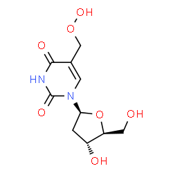 ChemSpider 2D Image | 1-(2-Deoxy-beta-L-erythro-pentofuranosyl)-5-(hydroperoxymethyl)-2,4(1H,3H)-pyrimidinedione | C10H14N2O7