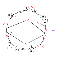 ChemSpider 2D Image | Sodium [(9Z)-12,29-dihydroxy-1,2,18,19-tetra(hydroxy-kappaO)-6,13,13,17,23,30,30,34-octamethyl-4,7,21,24,35,37-hexaoxapentacyclo[29.3.1.1~5,8~.1~14,18~.1~22,25~]octatriaconta-9,26-diene-3,20-dionato(4
-)]borate(1-) | C40H60BNaO14