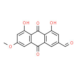ChemSpider 2D Image | 4,5-Dihydroxy-7-methoxy-9,10-dioxo-9,10-dihydro-2-anthracenecarbaldehyde | C16H10O6