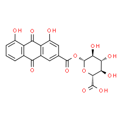 ChemSpider 2D Image | 1-O-[(4,5-Dihydroxy-9,10-dioxo-9,10-dihydro-2-anthracenyl)carbonyl]-beta-L-glucopyranuronic acid | C21H16O12