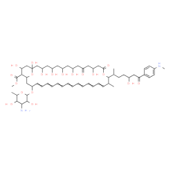 ChemSpider 2D Image | Methyl 33-[(3-amino-3,6-dideoxyhexopyranosyl)oxy]-1,3,5,7,9,13,37-heptahydroxy-17-{5-hydroxy-7-[4-(methylamino)phenyl]-7-oxo-2-heptanyl}-18-methyl-11,15-dioxo-16,39-dioxabicyclo[33.3.1]nonatriaconta-1
9,21,23,25,27,29,31-heptaene-36-carboxylate | C60H88N2O19