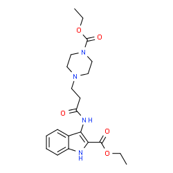 ChemSpider 2D Image | Ethyl 3-({3-[4-(ethoxycarbonyl)-1-piperazinyl]propanoyl}amino)-1H-indole-2-carboxylate | C21H28N4O5