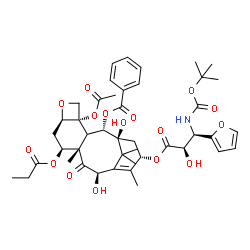 ChemSpider 2D Image | (2alpha,3xi,5beta,7beta,10beta,13alpha)-4-Acetoxy-13-{[(2R,3R)-3-(2-furyl)-2-hydroxy-3-({[(2-methyl-2-propanyl)oxy]carbonyl}amino)propanoyl]oxy}-1,10-dihydroxy-9-oxo-7-(propionyloxy)-5,20-epoxytax-11-
en-2-yl benzoate | C44H55NO16