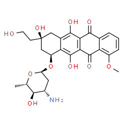 ChemSpider 2D Image | (1S,3R)-3,5,12-Trihydroxy-3-(2-hydroxyethyl)-10-methoxy-6,11-dioxo-1,2,3,4,6,11-hexahydro-1-tetracenyl 3-amino-2,3,6-trideoxy-alpha-L-arabino-hexopyranoside | C27H31NO10