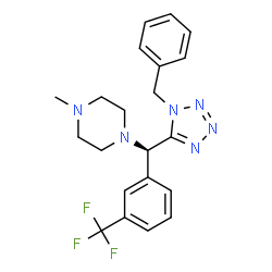 ChemSpider 2D Image | 1-{(R)-(1-Benzyl-1H-tetrazol-5-yl)[3-(trifluoromethyl)phenyl]methyl}-4-methylpiperazine | C21H23F3N6