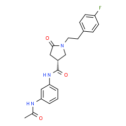 ChemSpider 2D Image | (3R)-N-(3-Acetamidophenyl)-1-[2-(4-fluorophenyl)ethyl]-5-oxo-3-pyrrolidinecarboxamide | C21H22FN3O3