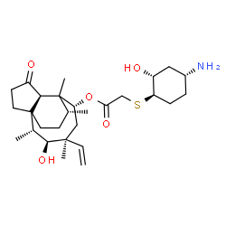 ChemSpider 2D Image | (2R,3S,4S,6R,8R,14R)-3-Hydroxy-2,4,7,14-tetramethyl-9-oxo-4-vinyltricyclo[5.4.3.0~1,8~]tetradec-6-yl {[(1R,2R,4R)-4-amino-2-hydroxycyclohexyl]sulfanyl}acetate | C28H45NO5S
