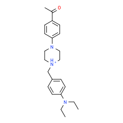 ChemSpider 2D Image | 4-(4-Acetylphenyl)-1-[4-(diethylamino)benzyl]piperazin-1-ium | C23H32N3O