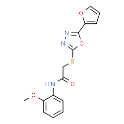 ChemSpider 2D Image | 2-{[5-(2-Furyl)-1,3,4-oxadiazol-2-yl]sulfanyl}-N-(2-methoxyphenyl)acetamide | C15H13N3O4S