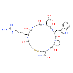 ChemSpider 2D Image | [(1E,3R,9E,11S,12E,15E,17S,18E,20S)-11-(4-Carbamimidamidobutyl)-1,9,12,15,18-pentahydroxy-3-[hydroxy(imino)methyl]-20-(1H-indol-3-ylmethyl)-21-oxo-3,4,8,11,14,17,20,21,23,24,25,25a-dodecahydro-7H-pyrr
olo[2,1-g][1,2,5,8,11,14,17,20]dithiahexaazacyclotricosin-17-yl]acetic acid | C35H49N11O9S2