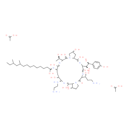 ChemSpider 2D Image | N-{(2R,7E,9S,11R,12S,15S,24E)-12-[(2-Aminoethyl)amino]-20-[(1R)-3-amino-1-hydroxypropyl]-23-[(1S,2S)-1,2-dihydroxy-2-(4-hydroxyphenyl)ethyl]-2,8,11,14,15,22,25-heptahydroxy-6-[(1R)-1-hydroxyethyl]-5,1
9-dioxo-2,3,5,6,9,10,11,12,14a,15,16,17,19,20,23,25a-hexadecahydro-1H-dipyrrolo[2,1-c:2',1'-l][1,4,7,10,13,16]hexaazacyclohenicosin-9-yl}-10,12-dimethyltetradecanimidic acid acetate (1:2) | C56H96N10O19