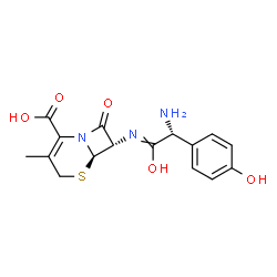 ChemSpider 2D Image | (6R,7S)-7-{[(2R)-2-Amino-1-hydroxy-2-(4-hydroxyphenyl)ethylidene]amino}-3-methyl-8-oxo-5-thia-1-azabicyclo[4.2.0]oct-2-ene-2-carboxylic acid | C16H17N3O5S