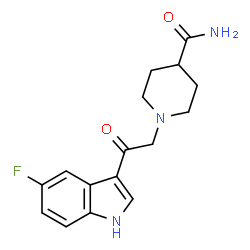 ChemSpider 2D Image | 1-[2-(5-Fluoro-1H-indol-3-yl)-2-oxoethyl]-4-piperidinecarboxamide | C16H18FN3O2