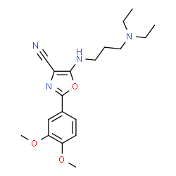 ChemSpider 2D Image | 5-{[3-(Diethylamino)propyl]amino}-2-(3,4-dimethoxyphenyl)-1,3-oxazole-4-carbonitrile | C19H26N4O3