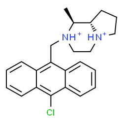 ChemSpider 2D Image | (1S,8aS)-2-[(10-Chloro-9-anthryl)methyl]-1-methyloctahydropyrrolo[1,2-a]pyrazinediium | C23H27ClN2