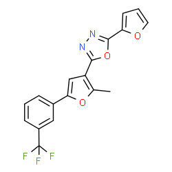 ChemSpider 2D Image | 2-(2-Furyl)-5-{2-methyl-5-[3-(trifluoromethyl)phenyl]-3-furyl}-1,3,4-oxadiazole | C18H11F3N2O3