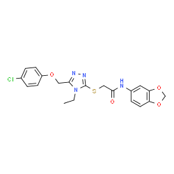 ChemSpider 2D Image | N-(1,3-Benzodioxol-5-yl)-2-({5-[(4-chlorophenoxy)methyl]-4-ethyl-4H-1,2,4-triazol-3-yl}sulfanyl)acetamide | C20H19ClN4O4S