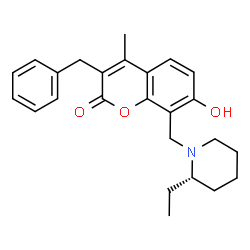 ChemSpider 2D Image | 3-Benzyl-8-{[(2S)-2-ethyl-1-piperidinyl]methyl}-7-hydroxy-4-methyl-2H-chromen-2-one | C25H29NO3