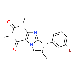 ChemSpider 2D Image | 8-(3-Bromophenyl)-1,3,7-trimethyl-1H-imidazo[2,1-f]purine-2,4(3H,8H)-dione | C16H14BrN5O2