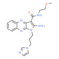 ChemSpider 2D Image | 2-Amino-1-[3-(1H-imidazol-1-yl)propyl]-N-(2-methoxyethyl)-1H-pyrrolo[2,3-b]quinoxaline-3-carboxamide | C20H23N7O2