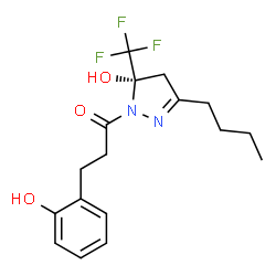 ChemSpider 2D Image | 1-[(5S)-3-Butyl-5-hydroxy-5-(trifluoromethyl)-4,5-dihydro-1H-pyrazol-1-yl]-3-(2-hydroxyphenyl)-1-propanone | C17H21F3N2O3