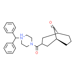 ChemSpider 2D Image | 1-(Diphenylmethyl)-4-{[(1R,5S)-9-oxobicyclo[3.3.1]non-3-yl]carbonyl}piperazin-1-ium | C27H33N2O2