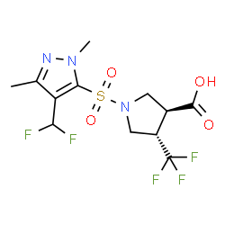 ChemSpider 2D Image | (3S,4S)-1-{[4-(Difluoromethyl)-1,3-dimethyl-1H-pyrazol-5-yl]sulfonyl}-4-(trifluoromethyl)-3-pyrrolidinecarboxylic acid | C12H14F5N3O4S