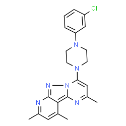 ChemSpider 2D Image | 4-[4-(3-Chlorophenyl)-1-piperazinyl]-2,8,10-trimethylpyrido[2',3':3,4]pyrazolo[1,5-a]pyrimidine | C22H23ClN6