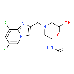 ChemSpider 2D Image | N-(2-Acetamidoethyl)-N-[(6,8-dichloroimidazo[1,2-a]pyridin-2-yl)methyl]alanine | C15H18Cl2N4O3