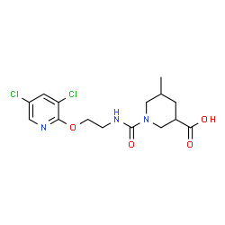 ChemSpider 2D Image | 1-({2-[(3,5-Dichloro-2-pyridinyl)oxy]ethyl}carbamoyl)-5-methyl-3-piperidinecarboxylic acid | C15H19Cl2N3O4
