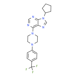 ChemSpider 2D Image | 9-Cyclopentyl-6-{4-[4-(trifluoromethyl)phenyl]-1-piperazinyl}-9H-purine | C21H23F3N6