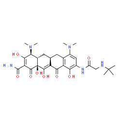 ChemSpider 2D Image | (4S,4aS,5aS,12aS)-4,7-Bis(dimethylamino)-3,10,12,12a-tetrahydroxy-9-{[N-(2-methyl-2-propanyl)glycyl]amino}-1,11-dioxo-1,4,4a,5,5a,6,11,12a-octahydro-2-tetracenecarboxamide | C29H39N5O8