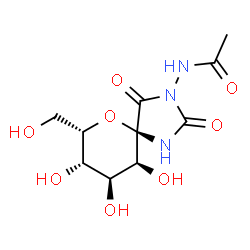 ChemSpider 2D Image | N-[(5S,7S,8S,9S,10S)-8,9,10-Trihydroxy-7-(hydroxymethyl)-2,4-dioxo-6-oxa-1,3-diazaspiro[4.5]dec-3-yl]acetamide | C10H15N3O8