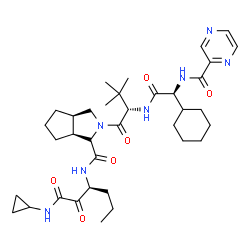 ChemSpider 2D Image | (3aR,6aS)-2-[(2S)-2-({(2S)-2-Cyclohexyl-2-[(2-pyrazinylcarbonyl)amino]acetyl}amino)-3,3-dimethylbutanoyl]-N-[(3S)-1-(cyclopropylamino)-1,2-dioxo-3-hexanyl]octahydrocyclopenta[c]pyrrole-1-carboxamide (
non-preferred name) | C36H53N7O6