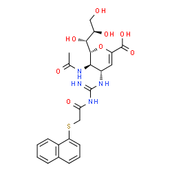 ChemSpider 2D Image | (6R)-5-Acetamido-2,6-anhydro-3,4,5-trideoxy-4-{N'-[(1-naphthylsulfanyl)acetyl]carbamimidamido}-6-[(1R,2R)-1,2,3-trihydroxypropyl]-L-threo-hex-2-enonic acid | C24H28N4O8S