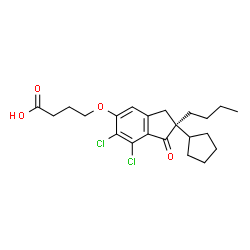ChemSpider 2D Image | 4-{[(2S)-2-Butyl-6,7-dichloro-2-cyclopentyl-1-oxo-2,3-dihydro-1H-inden-5-yl]oxy}butanoic acid | C22H28Cl2O4