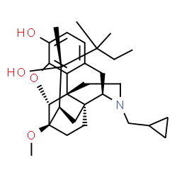 ChemSpider 2D Image | (5alpha,7beta)-17-(Cyclopropylmethyl)-7-[(2S)-2-hydroxy-3,3-dimethyl-2-pentanyl]-6-methoxy-18,19-dihydro-4,5-epoxy-6,14-ethenomorphinan-3-ol | C30H43NO4