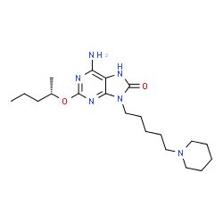 ChemSpider 2D Image | 6-Amino-2-[(2S)-2-pentanyloxy]-9-[5-(1-piperidinyl)pentyl]-7,9-dihydro-8H-purin-8-one | C20H34N6O2