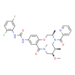 ChemSpider 2D Image | 1-(2,5-Difluorophenyl)-3-[(3R,6R,7R)-7-methoxy-3,6,9-trimethyl-10-oxo-4-(2-pyridinylcarbonyl)-3,4,5,6,7,8,9,10-octahydro-2H-1,4,9-benzoxadiazacyclododecin-12-yl]urea | C30H33F2N5O5