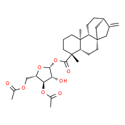 ChemSpider 2D Image | 3,5-Di-O-acetyl-1-O-[(5beta,8alpha,9beta,10alpha,13alpha)-18-oxokaur-16-en-18-yl]-beta-L-arabinofuranose | C29H42O8