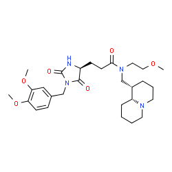 ChemSpider 2D Image | 3-[(4S)-1-(3,4-Dimethoxybenzyl)-2,5-dioxo-4-imidazolidinyl]-N-(2-methoxyethyl)-N-[(1S,9aR)-octahydro-2H-quinolizin-1-ylmethyl]propanamide | C28H42N4O6