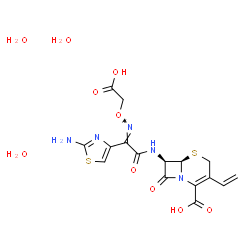 ChemSpider 2D Image | (6R,7R)-7-({(2E)-2-(2-Amino-1,3-thiazol-4-yl)-2-[(carboxymethoxy)imino]acetyl}amino)-8-oxo-3-vinyl-5-thia-1-azabicyclo[4.2.0]oct-2-ene-2-carboxylic acid trihydrate | C16H21N5O10S2