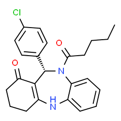 ChemSpider 2D Image | (11S)-11-(4-Chlorophenyl)-10-pentanoyl-2,3,4,5,10,11-hexahydro-1H-dibenzo[b,e][1,4]diazepin-1-one | C24H25ClN2O2