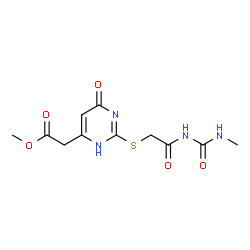 ChemSpider 2D Image | Methyl [2-({2-[(methylcarbamoyl)amino]-2-oxoethyl}sulfanyl)-6-oxo-3,6-dihydro-4-pyrimidinyl]acetate | C11H14N4O5S