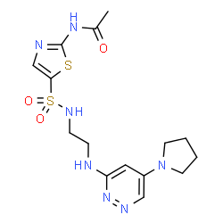 ChemSpider 2D Image | N-{5-[(2-{[5-(1-Pyrrolidinyl)-3-pyridazinyl]amino}ethyl)sulfamoyl]-1,3-thiazol-2-yl}acetamide | C15H21N7O3S2