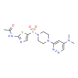ChemSpider 2D Image | N-[5-({4-[5-(Dimethylamino)-3-pyridazinyl]-1-piperazinyl}sulfonyl)-1,3-thiazol-2-yl]acetamide | C15H21N7O3S2