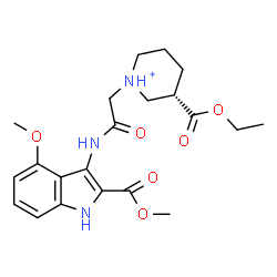 ChemSpider 2D Image | (3S)-3-(Ethoxycarbonyl)-1-(2-{[4-methoxy-2-(methoxycarbonyl)-1H-indol-3-yl]amino}-2-oxoethyl)piperidinium | C21H28N3O6