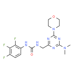 ChemSpider 2D Image | 1-{[4-(Dimethylamino)-6-(4-morpholinyl)-1,3,5-triazin-2-yl]methyl}-3-(2,3,4-trifluorophenyl)urea | C17H20F3N7O2